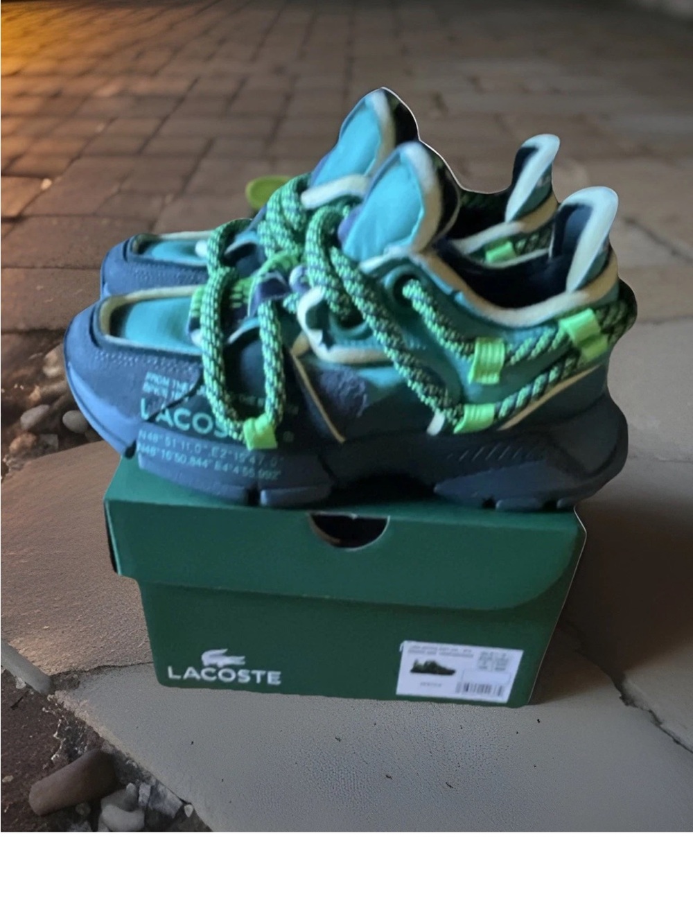 Lacoste Kids Teal and Neon Green Athletic Sneakers